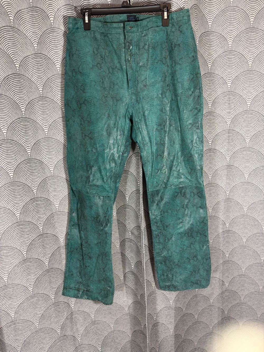 Steve Madden Teal Snake-Print Genuine Leather Pants